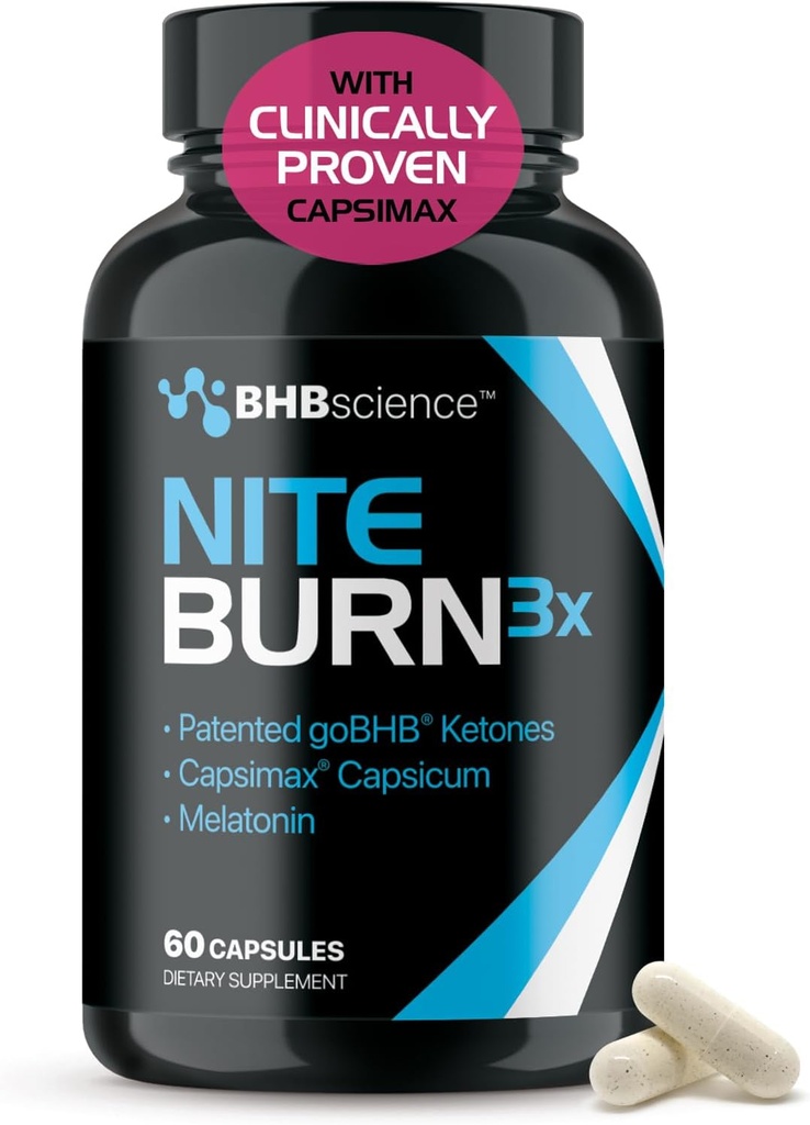 [BRSRAEIKOZ5GOFLX] Night Burn Keto BHB Exógeno Ketones Suplemento - Real Ketones Keto Diet Pills with Patented goBHB Capsimax y Melatonin for Body Sculpting (60 Count (Pack of 1), Nite)