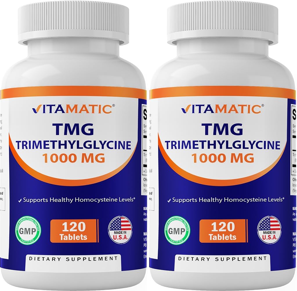 Suplementos Vitamatic TMG 1000mg - Trimetilglicina - Betaine Anhydrous - 120 Tablets - 120 Servings - No GMO & Gluten Free (2 Bottles)
