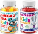 DR. MORITZ Cardio & Immune Boost Duo - Kids Omega 3 Gummies (90 Cuenta) con gomas de arandela para niños (60 Cuenta)
