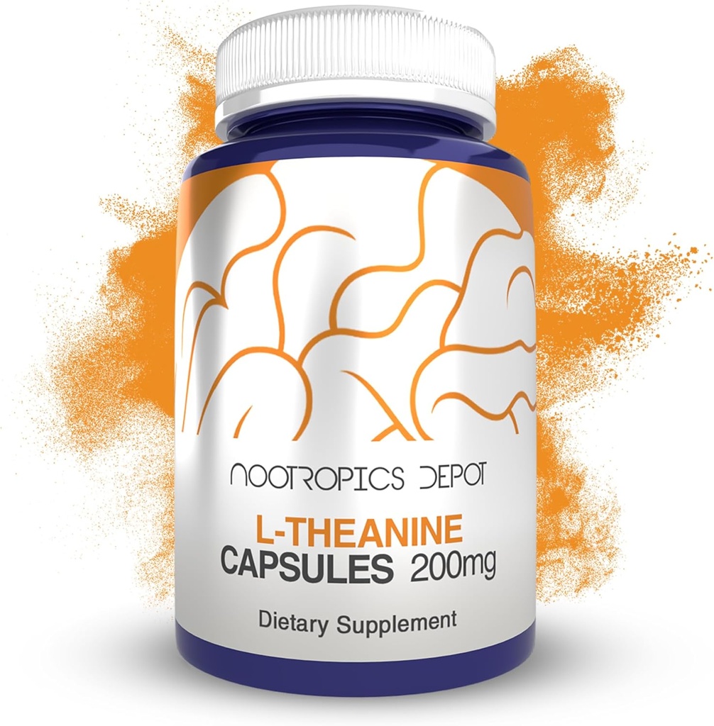 Nootropics Depot L-Theanine Capsules 200mg (180 Conde) ¦ Promueve Relajación Silencioso Apoyos Niveles de estrés saludables + Ciclos de sueño ← Promueve Función Cognitiva + Focus Н Amino Acid Suplemento