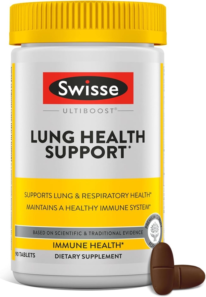 Swisse Lung Detox and Cleanse ← Lungs Support Suplemento & Respiratory Health with Mullein Leaf Extract, Reishi, Astragalus ← Healthy Immune System with Zinc & Vitamin C latitud 90 Tablets