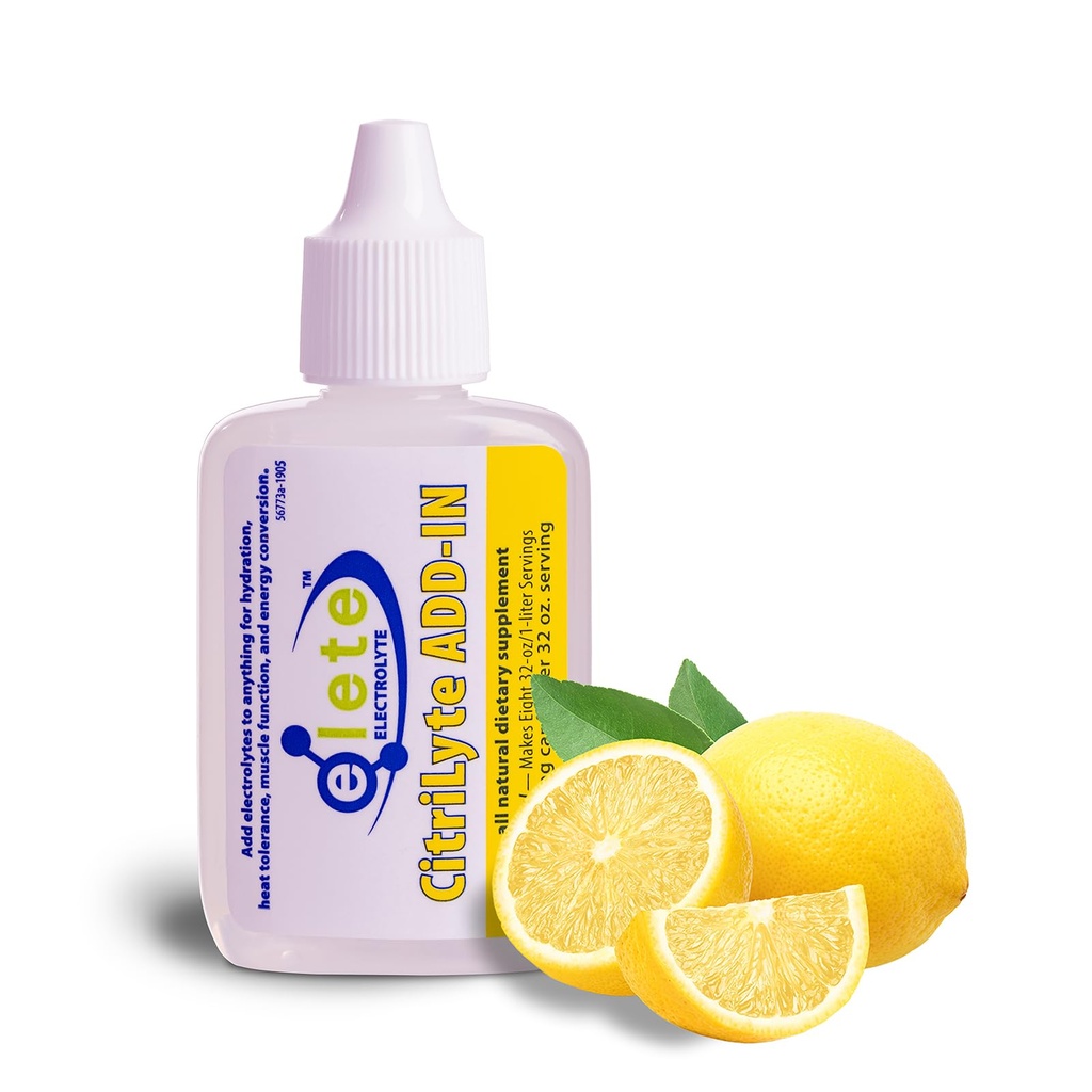 elete CitriLyte Electrolyte Add-in Hydration Drops TEN Sodium, Magnesium, Potassium & Trace Minerals TEN Slight Lemon Flavor TEN Cramp Relief ANTE Transform Any Drink into a Sports Drink, 24.6 mL