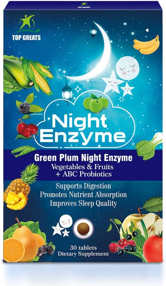 [BRSW2BACDEMQGDTK] Enzima nocturna, Enzimas digestivos diarios, Frutas de Plum verde y verduras con probióticos, Bloating de alivio, mejor calidad del sueño, para hombres y mujeres, promover la salud digestiva- 60 tabletas