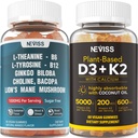 NEVISS Azúcar L-Tyrosine L-Theanine Gummies 120 Condes + Azúcar Gratis D3 5000IU K2 Gummies 120 Condes