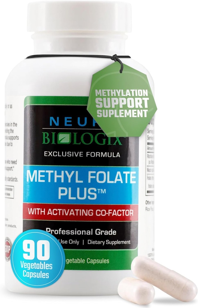 Metil Folate Plus - Advanced Blend of L-5-Methylfolate, Folinic Acid & B Vitaminas para el soporte de la metilación - Methylfolate Suplemento para la función neurológica & inmunológica