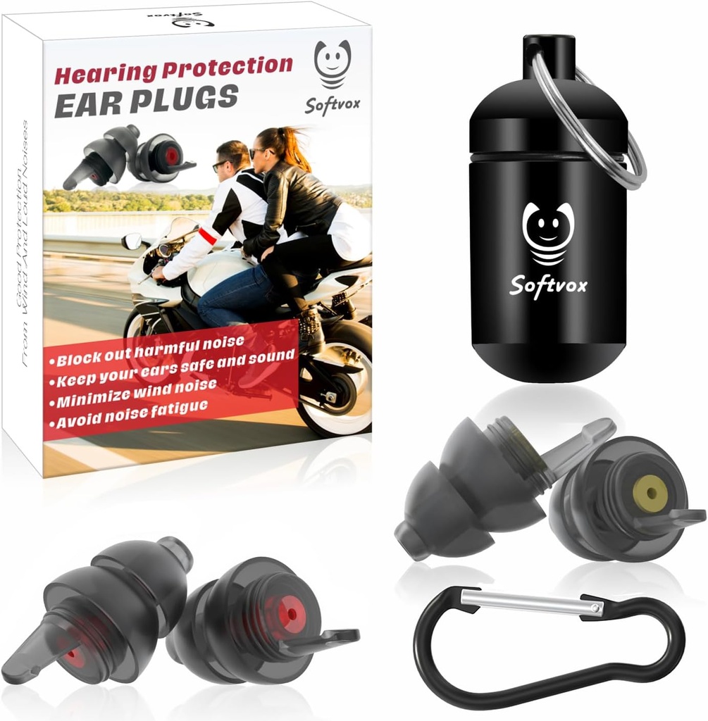 Plugs de moto para reducción de ruido de viento - 2 Parejas - 25dB - Accesorios de moto - Reutilizable Moto Earplugs, Protección de Audición Confortable para Motorbike, Touring, Racing, Montar