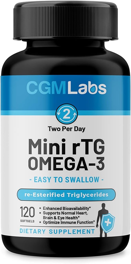 [BRSRMYYRC57BEE3J] rTG Omega 3 Fish Oil Suplemento dietético - Alta Absorción " Actuación rápida, Burpless Fish Oil Suplemento de Anchovy. triglicéridos reesterificados w/EPA " DHA (como rTG) 960mg - 120 Softgels by CGM Labs