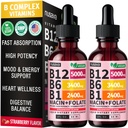 (2 Pack) Vitamina B12 y B6 Liquid Drops, B12 Sublingual Vitamina B Complejo - B 12 Vitamina 5000mcg - B12 Metilcobalamina for Energy, Brain y Heart Support con 27.200 mcg, Strawberry, 80 Servings