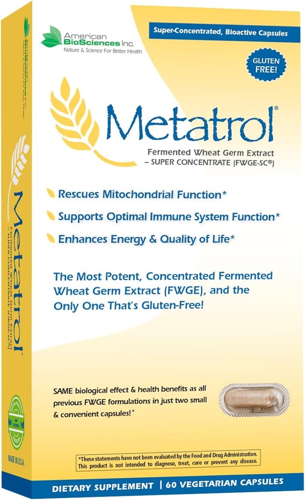 Metatrol Fermented Wheat Germ Extract - Immune & Mitochondria Apoyo a la Vitality Renewed & Enhanced Energy - Gluten Free - 60 cápsulas vegetarianas, 41 mg