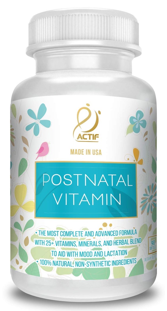 Actif Organic Postnatal Vitamin with 25+ Organic Vitamins and Organic Herbs, Nursing and Lactation Supplement, Non-GMO, Made in USA, 90 Count