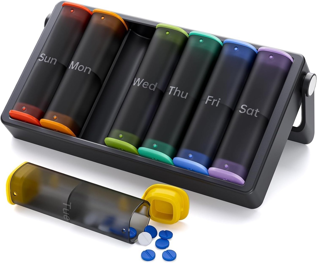 Organizador semanal de píldoras 1 Hora a día(Black) y organizador semanal de píldoras 2 veces al día(Translucent-Black)