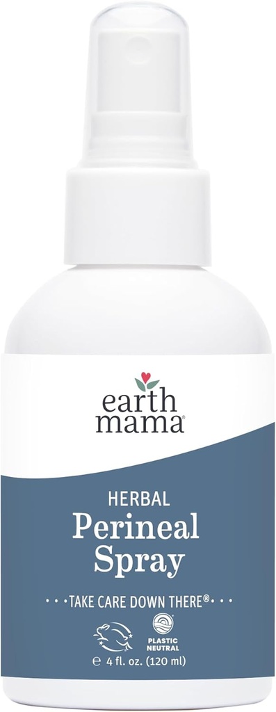 La Tierra Mama Herbal Perineal Spray ← Seguro para el Embarazo y la Recuperación Postparto, Espray de Enfriamiento Natural de Brujas Hazel Para Después de Cuidar Esenciales Femeninos, No Benzocaína o Butane, 4-Fluid Ounce