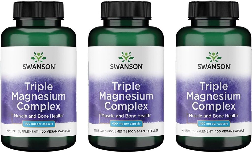 Complejo de magnesio triple de Swanson - Suplemento mineral - Soporte Natural - Destacando Citrate, Oxide & Aspartate - (100 cápsulas, 400 mg cada uno, 3 paquete)