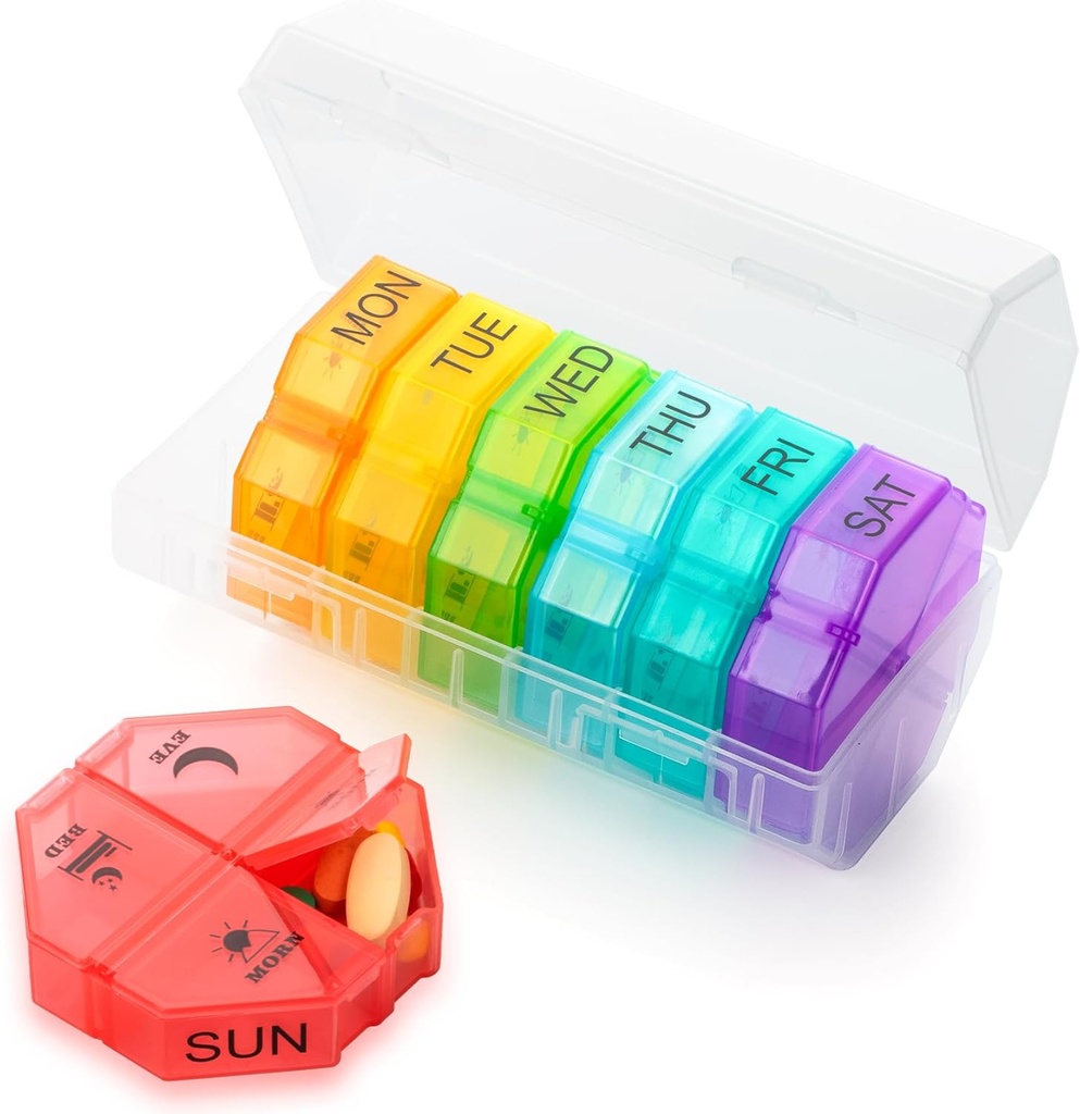 Organizador semanal de píldoras 4 veces al día, Caja de gran pill 7 días Caja de carga diaria con 28 Compartimientos extra grandes Container de píldoras de viaje portátil gran organizador de medicina para suplemento vitamina (White)