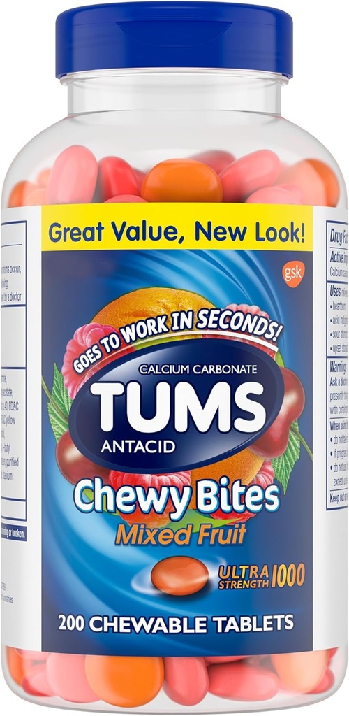 TUMS Chewy Bites Tablas de ácido picante para el alivio de la acidez ultratrength, Ideal para un verano de frutas mezcladas BBQ - 200 Cuenta
