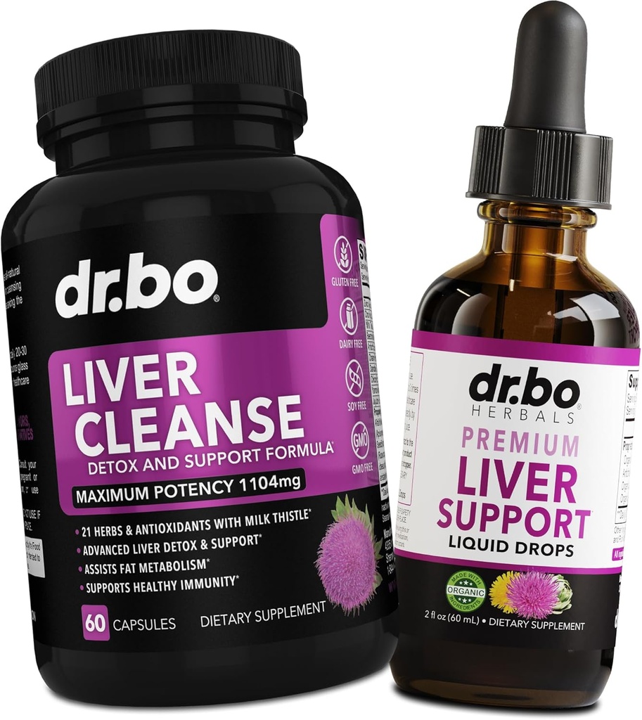 Liver Cleanse Detox Support Capsules & Drops - Soporte de Vida Orgánica Suplemento Leche Líquida Estela Dandelión, Chanca Piedra Extract, Leaf Artichoke - Health Formula Herbal Vita Drops 2oz