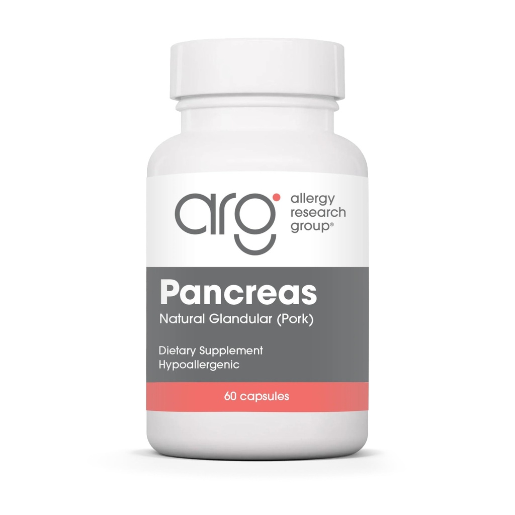 Allergy Research Group Pancreas Pork Supplement - Pancreas Natural Glandular, 425mg Pancreatic Enzymes, Digestive Enzymes Amylase, Protease - 60 Cuenta