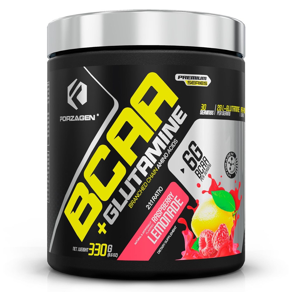Forzagen BCAAS Aminoácidos Polvo con Glutamina BCAA Polvo, Aminoácidos de cadena ramificado Suplementos Polvo, BCAA Lean Energy Pre Workout - Post Workout Muscle Recovery Powder, 30 Servimientos