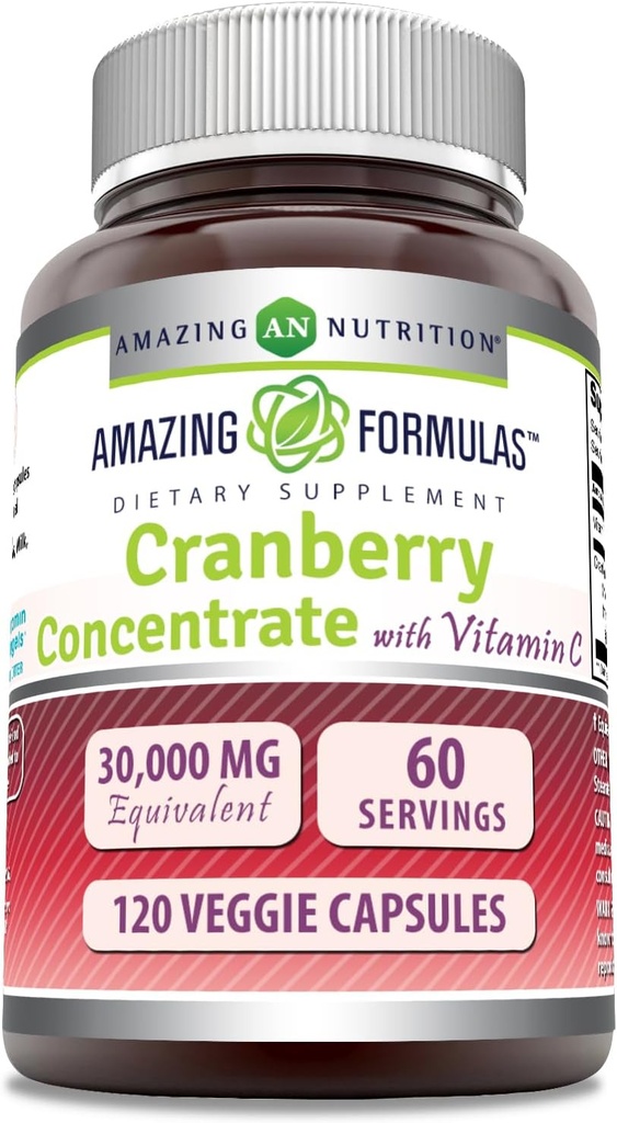 Fórmulas asombrosas Concentración de arándano 30,000 mg con vitamina C Suplemento Silencio Veggie Capsules ← Super Strength ← Non-GMO Silencio Gluten Free ← Made in USA (1 Pack, 120 Count)