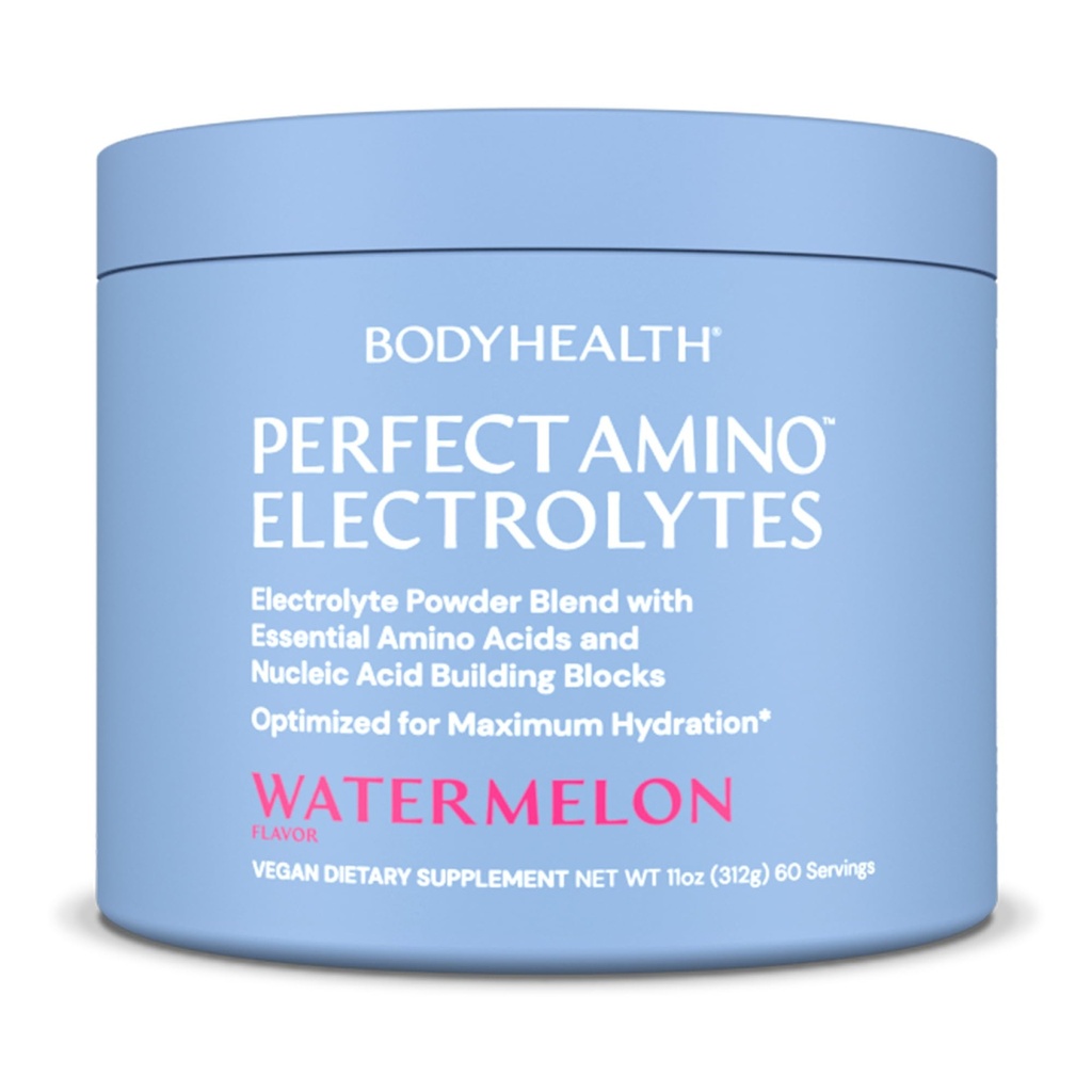 BodyHealth PerfectAmino Electrolytes Polvo No Azúcar, Keto Sugar Electrolitos de ayuno gratis Bebida Mix, Hidratación Polvo con Minerales Trace - Watermelon - 60 Servings
