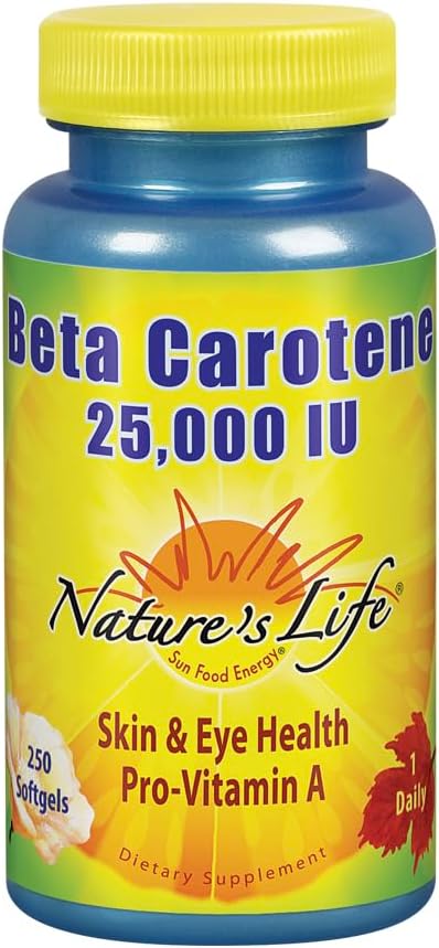 La vida de la naturaleza Beta Caroteno 25,000 UI _ Ayuda Apoyo Función sana de la inmune & Ojo Salud ← Antioxidante Suplemento dietético  250 Softgels