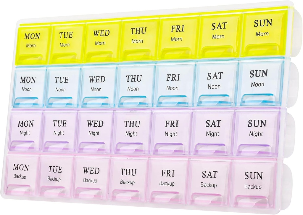 Large Weekly Pill Organizer 4 Times A Day, Moisture-Proof 7 Day Pill Box, Travel Pill Cases Portable for Pills Vitamin Fish Oil Supplements(Yellow)