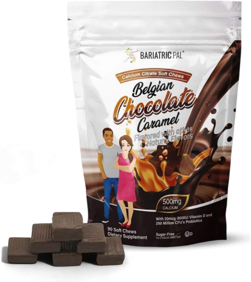 Bariat Pal Calcio Libre de Azúcar Citrato Soft Chews Ø 500mg con vitamina D & Probióticos Silencio Belga Chocolate Caramel tención 90 Conde (1 Mes de Suministro)