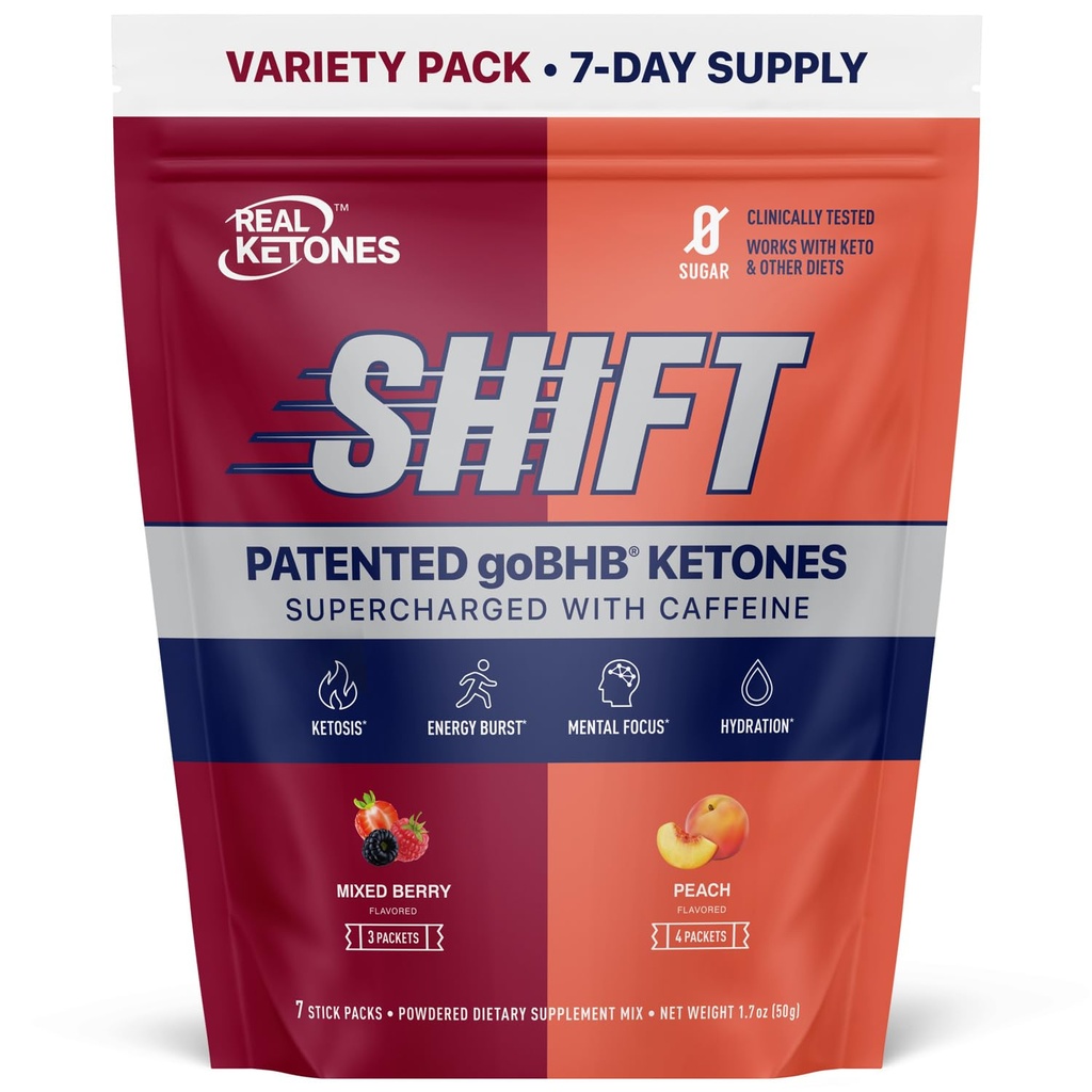 Real Ketones BHB Cetonas Exógenas Bebidas Mix Packets Keto Electrolitos Powder Packets No Sugar con 4 Electrolitos de Ayuno Principal Más Hidratación Patented Keto BHB - 7 Conde Peach, Berry mixto