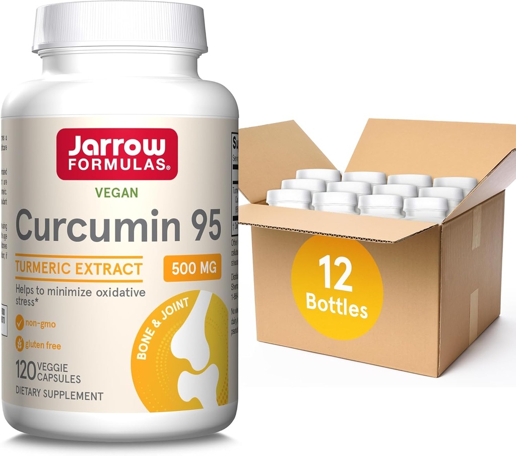 Jarrow Formulas Curcumin 95 500 mg,Turmeric Curcumin Extract for Antioxidant Support, Bone and Joint Support Dietary Supplement,120 Veggie Capsules,Up to 120 Servings, Pack of 12