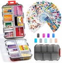 14 Grids Travel Pill Organizer Box con 415-Pcs Medicine Name Labels - Pocket Daily Pharmacy Case Container Kit - Dispensador de portadores de medicamentos para el aceite de pescado