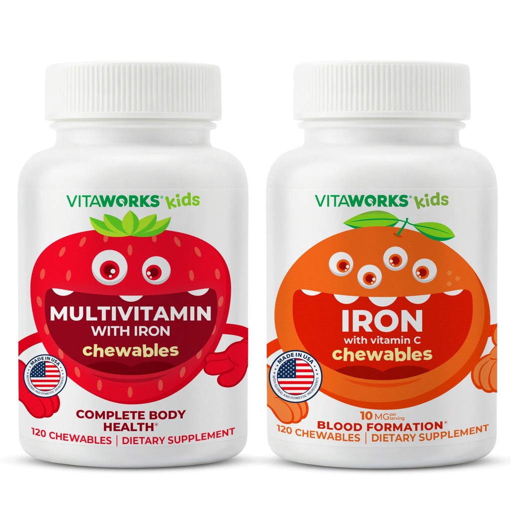 Niños Multivitamin Chewables + hierro 10 mg + vitamina C Chewables Bundle