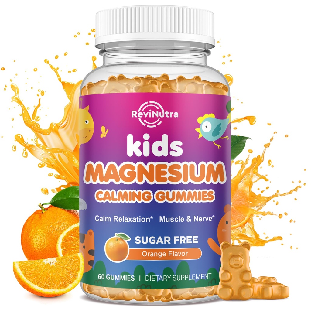 Calma Magnesium Gummies para Niños - Magnesium Glycinate Supplement for Sleep, Brain, Immune & Bone Health - Great Tasting Magnesium Gummies for Kids &amp; Adults - Vegan Sugar Free Orange 60ct