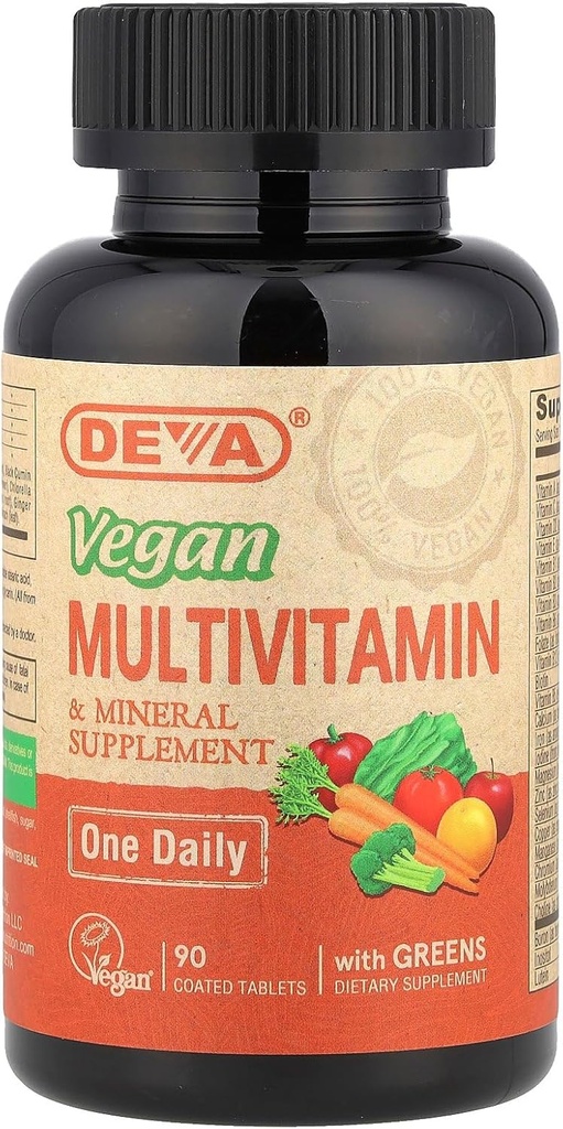 DEVA Tiny Tablets Vegan Multivitamínico para Hombres Mujer, Multivitamina con Hierro, Suplemento Mineral, Vitamina C, Complejo Vitamina B12, Vitamina E, Zinc, Gluten Gratis, 90 Tabletas