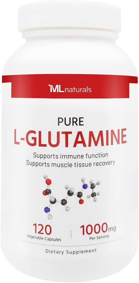 [BRSRMCQPCUIBAE3X] ML Naturals Pure L-Glutamine 1000 mg 120 cápsulas vegetales. 99,9% Glutamina de pureza. Immune Support, NSF-Certified & cGMP-Compliant
