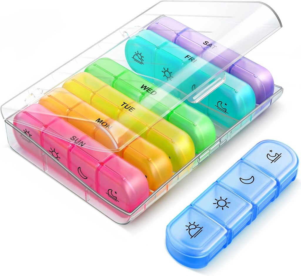 Organizador semanal de píldoras 7 días 4 veces al día, ZIKEE Gran caja de carga diaria para píldoras, vitaminas, aceites de pescado, suplementos