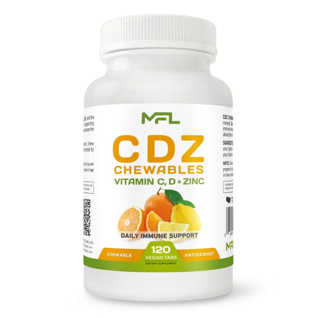 C D Z CHEWABLES TENIDO Vitamin C, 1000mg TENIDO Vitamina D3, TENIDO Zinc, TENIDO NO GMO &amp; Gluten Gratis ANTE 120 Tablas Vegetarianas Chewable ANTE 120 Servimientos