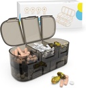 BEXEEN Organizador portátil de 7 días - Caja de 12 Compartimientos con Alarma, Bolsa de viaje, Cierre, Cadena de llaves, Timer, Cutter