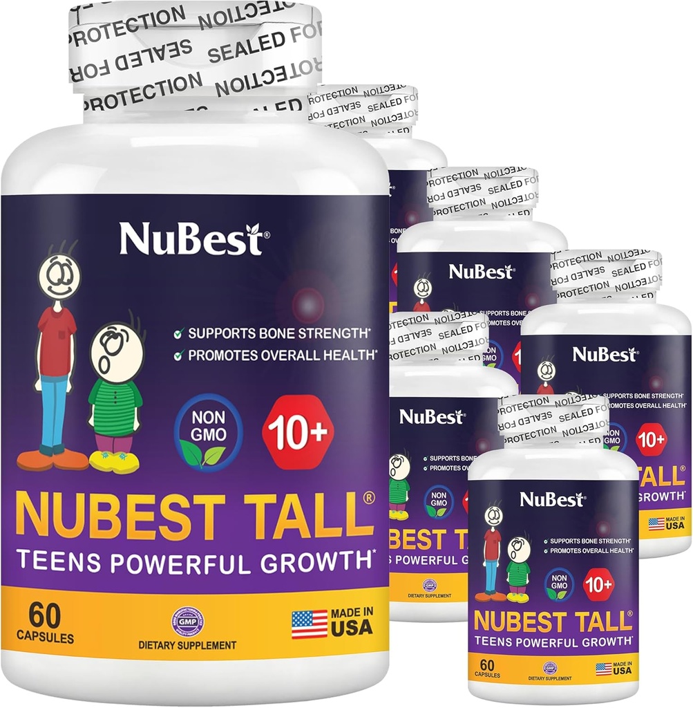 NuBest Tall 10+ Premium Bone Strength Fórmula, Inmunidad Mejorada y Salud General para la Edad 10+ con Calcio, Vitamina D3, Vitamina K2, y Multivitamínicos TEN Pack 6