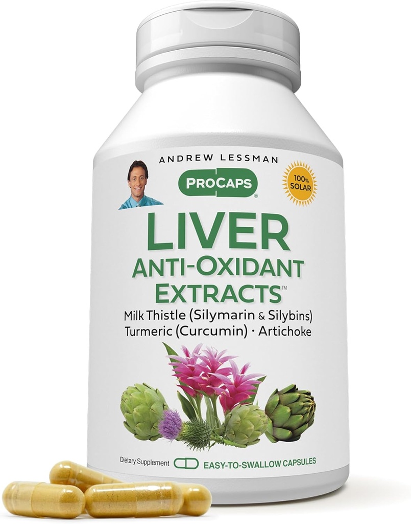 ANDREW LESSMAN Hígado Anti-Oxidant Extractos 30 Capsules - Soporta los Tissues de Trabajo Duro del Hígado, promueve la salud y la función del Hígado Optimum. Milk Thistle, Turmeric and Artichoke Extracts