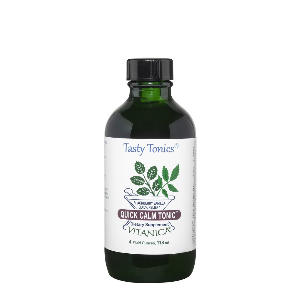 Vitanica Quick Calm Tonic - Stress Support Supplement - Herbal Supplement with Lavender, Valerian Root, Kava Root &amp; Passionflower Herb - BlackBerry Vanilla - Pro Logo - 4 Fl Oz (118 mL)