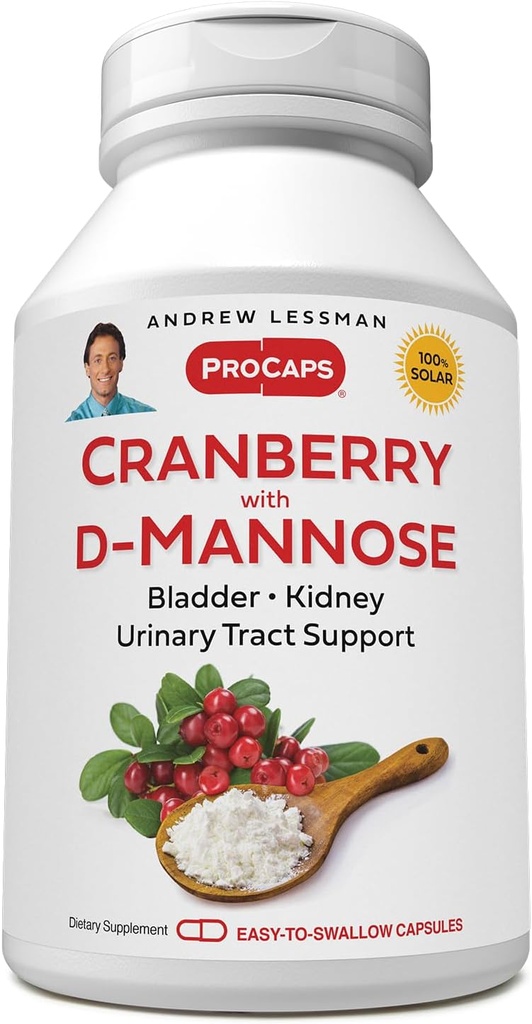 ANDREW LESSMAN Arándano con D-Mannose - 60 cápsulas - apoya la salud de la vejiga, el riñón y la orina. Concentrado de arándano estandarizado de alta potencia y D-Mannose. Cápsulas fáciles de absorber
