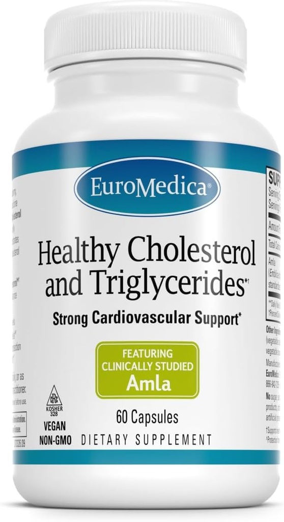 Euromedica Saludos Colesterol y Triglicéridos - 60 cápsulas - Amla clínicamente estudiada - Soportes Saludables HDL & Triglicéridos Niveles - No GMO, Vegan, Kosher - 30 servicios