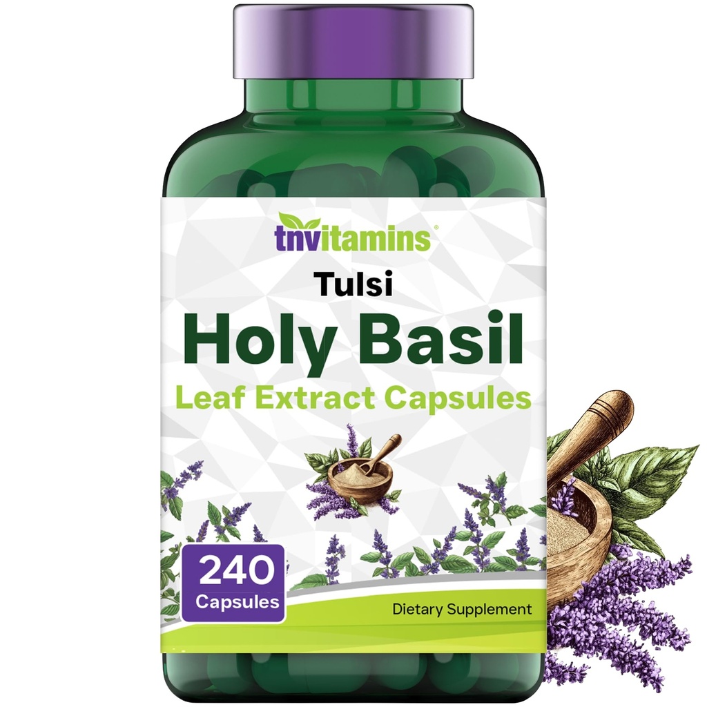 tnvitamins Holy Basil Capsules (1,600 mg Equivalente - 240 cápsulas) Silencio 8 Mes de Suministro Silencio AKA Tulsi Silencio May Promote Stress " Frustration Relief*  Adaptogenic, " Ayurvedic Herb