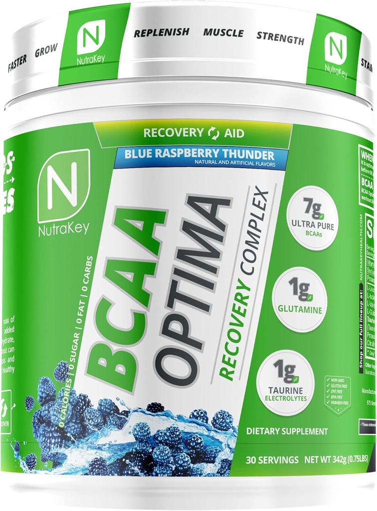 NutraKey BCAA Complejo de Recuperación de Postes Optima, No Azúcar, No Carb, Ayuda de Recuperación, Fresa Azul