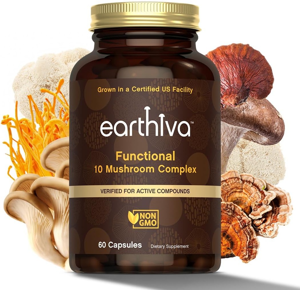 Mushroom Complex Supplement  60 Capsules ← 10-in-1 Blend  with Lion’s Mane, Chaga, Turkey Tail, Cordyceps, Maitake, Shiitake, Reishi, " More ← Crecieron en una instalación certificada de EE.UU.