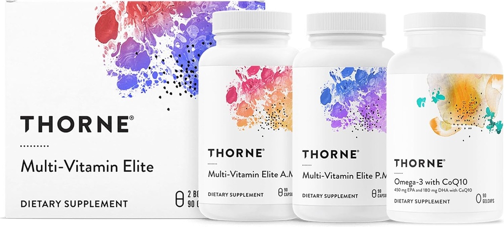 THORNE - Daily Nutrients Bundle - Multivitamin Elite y Omega-3 con CoQ10-30 a 90 Servings