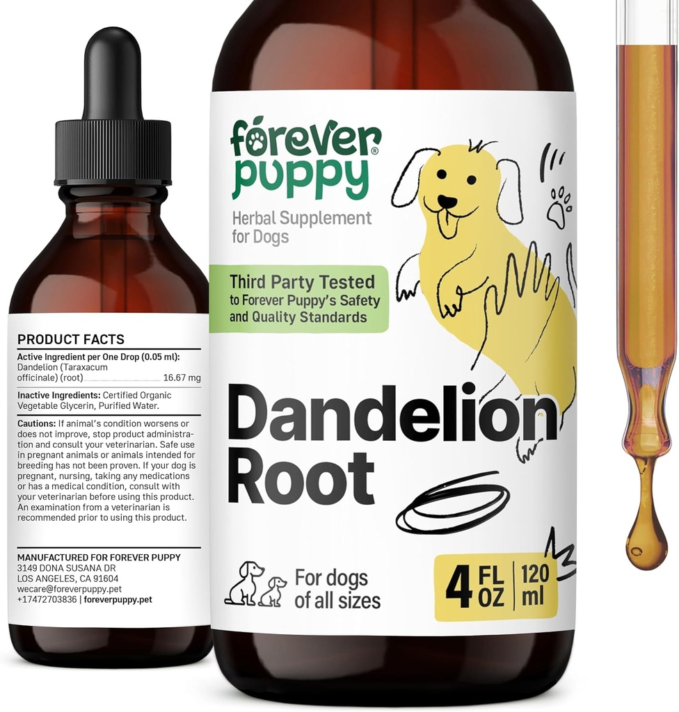 Dandelion Root Drops for Dogs - Liquid Liver Health Supplement for Large, Medium & Small Dogs - Líderes desintoxicación de hígado w / extracto de rotulado - 4 oz