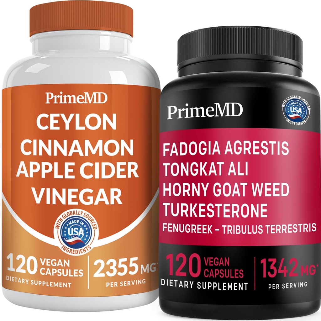 Ceylon Cinnamon (1pk) and Fadogia Tongkat Ali (1pk) Supplement Bundle - Potent Vitamins for Heart, Energy, Muscle, Testosterone, & Immune Support - Non-GMO, Vegan, Gluten-Free