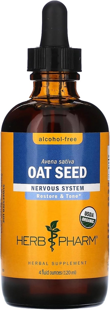 Herb Pharm Certified Organic Alcohol-Free Oat Seed Glycerite for Nervous System Support - 4 Ounce