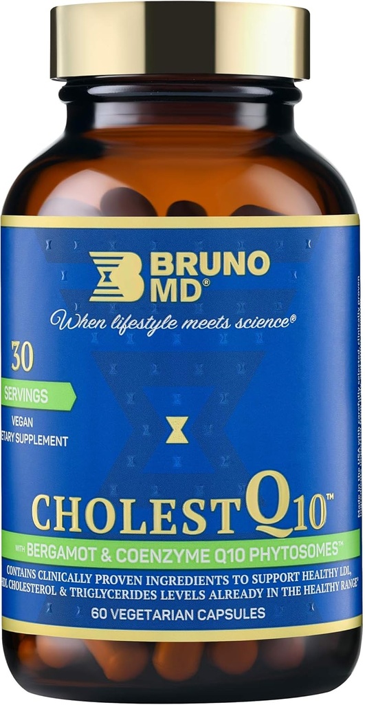 CholestQ10 Suplemento, soporta el colesterol HDL Niveles ya dentro del rango normal, con Curcumin, Ingredientes de Probación Clínica, Cardunculus Natural Cynara, 60 cápsulas